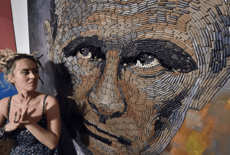 The Face of War stands more than two metres tall and dominates the artist's studio apartment.(AFP: Sergei Supinsky)